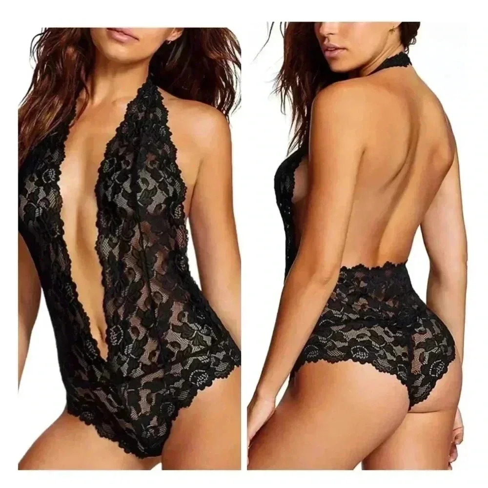 NWT Adore me women's lace halter neck open back scallop trim comfortable lin…